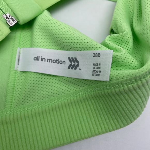 All In Motion Lime Green Zip Front Sports Bra 38B Recycled Polyester Spandex - Picture 4 of 5